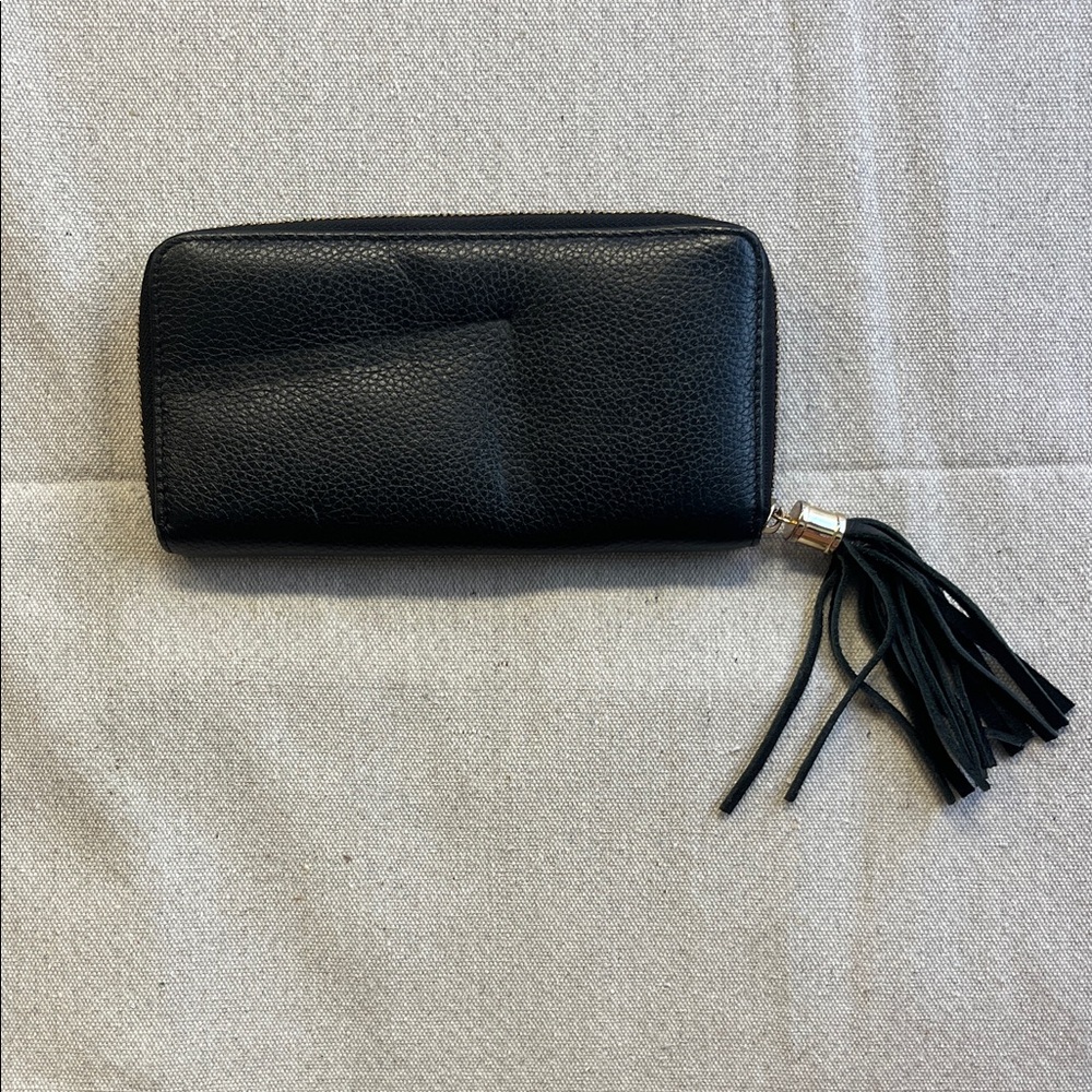 Jack French London Black Leather Zip Around Wallet Gold Plate Tassel - Picture 9 of 12